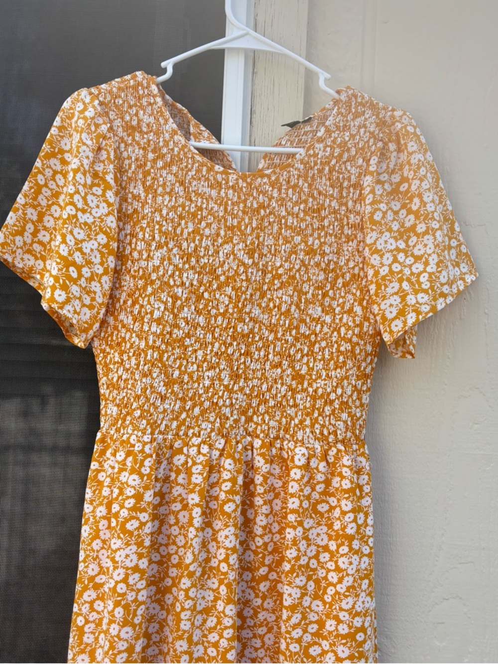 Yellow Floral Smocked Midi Dress